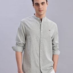 Tommy Hilfiger Men Band Collar Pinstripes Striped Cotton Casual Shirt-picture-48