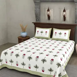 JAIPUR PRIME Multicoloured Floral 200 TC Queen Bedsheet with 2 Pillow Covers-image-79