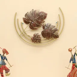 vedas Mystic Indiana Gold-Toned & Brown Textured Nirvana 3 Leaf Wall Decor-4