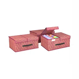 Aura Maroon & Gold Toned 3 Pieces Printed Double Lid Drawer Organisers-18