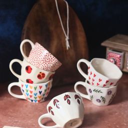 WEAVING HOMES Red & White 6 Pieces Printed Ceramic Glossy Cups 220ml image 4
