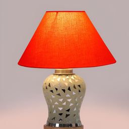 Devansh Orange Textured Frustum Shaped Wooden Table Lamp & Mosaic Glass-7