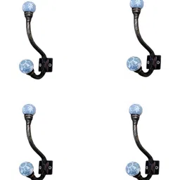 Indianshelf Grey & Blue 4 Pieces Printed Metal Hooks-11