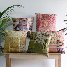 Mid July Home Beige & Pink 5 Pieces Printed Mirror Work Velvet Square Cushion Covers-image-85