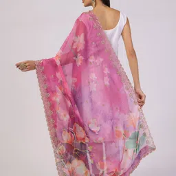 Kaizen TEXO FAB Printed Organza Dupatta with Sequinned image 4