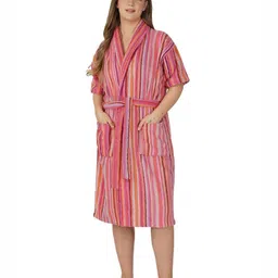 RANGOLI Pinstripe Pure Cotton 450 GSM Bath Robe-image-52