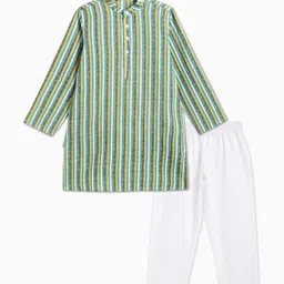 Campana Boys Striped Regular Kantha Work Pure Cotton Kurta with Pyjamas-picture-37