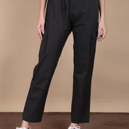 HAUWER Women Relaxed Easy Wash Mid-Rise Cotton Cargos Trousers-picture-7