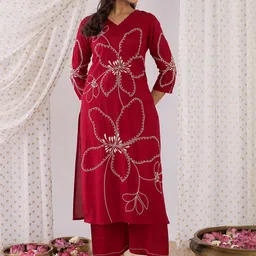 Indo Era Embroidered Three-Quarter Sleeves Tunic With Palazzo-image-69