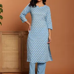 Ragavi Women Ethnic Motifs Printed Regular Pure Cotton Kurta with Trousers-picture-26