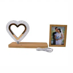 DeoDap Brown & White Lighting Heart Table Lamp With Photo Frame image 4