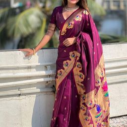 ELITE WEAVES Floral Woven Design Zari Paithani Saree-image-88
