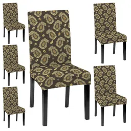 Lazi Brown & Beige 6 Pieces Printed Chair Covers-picture-33