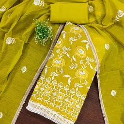 MANVAA Floral Embroidered Thread Work Unstitched Dress Material-image-86