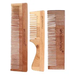 OROSSENTIALS Set Of 3 Neem Wooden Comb - Brown-15