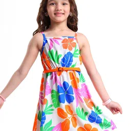 Hola Bonita Girls Floral Print Shoulder Straps Fit & Flare Dress-image-57