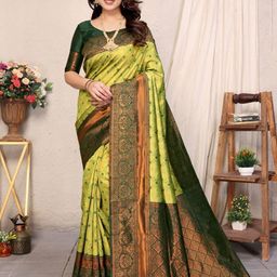 RASVRITI Ethnic Motifs Woven Design Zari Banarasi Saree-image-0