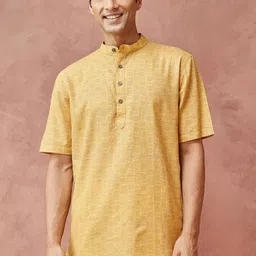 Fabindia Ethnic Motifs Block Printed Mandarin Collar Cotton Straight Short Kurta-image-65