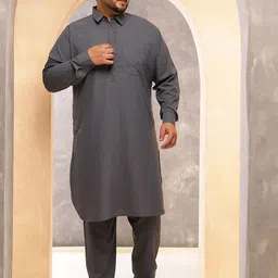 SOJANYA PLUS Shirt Collar Pathani Kurta With Pyjama-image-96