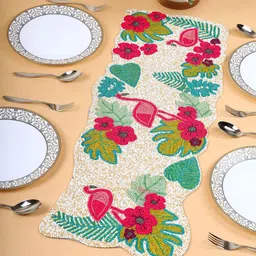 YWULY White & Pink Glass Beaded TableRunner-image-73
