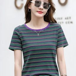 KPOP Women Striped Round Neck Top-image-48