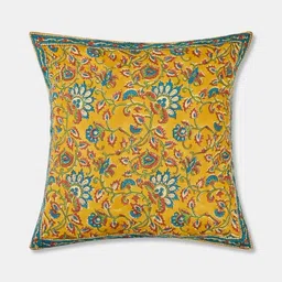 Fabindia Taamisra Yellow And Blue Floral Square Cotton Cushion Covers-image-53