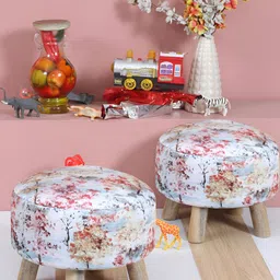 Shadowkart 2Pc White Wooden Mudda Pouffe Ottoman-image-52