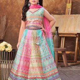 JAY NAGNATH FAB Girls Printed Mirror Work Tie and Dye Ready to Wear Lehenga & Blouse With Dupatta-image-38