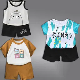 BAESD Kids Pack Of 3 Printed Round Neck T-shirt With Shorts-78