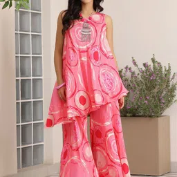 Libas Printed One Shoulder Tunic Top With Palazzos-picture-1