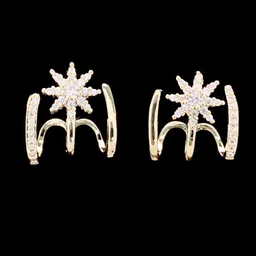 KRENOZ Gold-Plated Cubic Zirconia Studded Floral Shaped Studs-17
