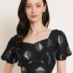 Moda Rapido Women Printed Sweetheart Neck Puff Sleeve Crop Styled Back Top-image-62