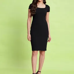 Selvia Womens Square Neck Solid Bodycon Dress-image-7