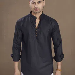 DIVISIVE Mandarin Collar Cotton Relaxed Fit Short Kurta-image-71