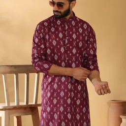 KRAFT INDIA Men Ethnic Motifs Printed Mandarin Collar Kurta-picture-58