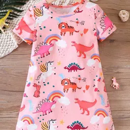 White World Girls Animal Printed A-Line Dress-image-99