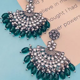 Anouk German Silver Plated Kundan Studded And Beaded Crescent Shaped Drop Earrings-picture-21