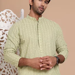 Anouk Men Floral Embroidered Regular Sequinned Pure Cotton Kurta with Pyjamas-8