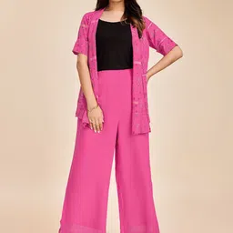 Komarri U Round Neck Top With Palazzos & Shrug-picture-28