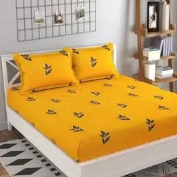 Aura Floral Printed 144 TC King Double Bedsheet with 2 Pillow Covers-image-89