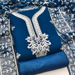 DIVASTRI Floral Embroidered Sequinned Georgette Unstitched Dress Material-image-31