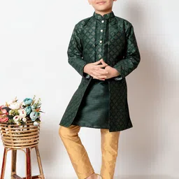 AHLAN APPARELS Boys Ethnic Motifs Embroidered Sequinned Dupion Silk Kurta with Pyjamas-20