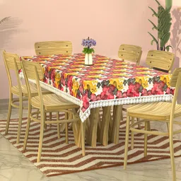 Kuber Industries White & Yellow 2 Pieces Floral Waterproof 6-Seater Table Cover-image-48
