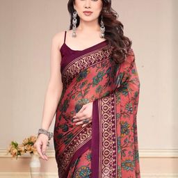 SUPERLAXMI Floral Printed Pure Chiffon Saree-image-86