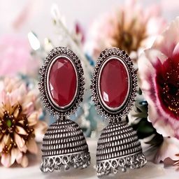 UNIVERSITY TRENDZ Silver-Plated Artificial Stones Studded Dome Shaped Oxidised Jhumkas-0