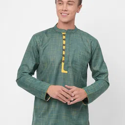 ARCHATTIRE Men Mandarin Collar Woven Design Regular Above Knee Cotton Short Kurta-picture-22