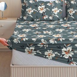 bsb home Beige & Grey Floral 220 TC Double Queen Bedsheet Set-2.54 m x 2.28 m-image-97