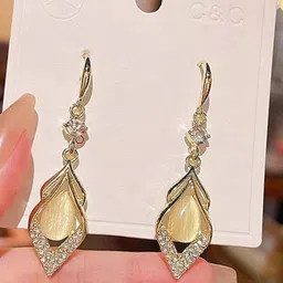 Celestria Gold-Plated Artificial Stones Contemporary Drop Earrings image 4