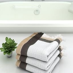 Aura White & Brown 3 Cotton 210 GSM Bath Towel-17
