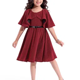 Hola Bonita Girls Embellished Gathered Knee Length Glittered Dress Comes with a belt-image-79